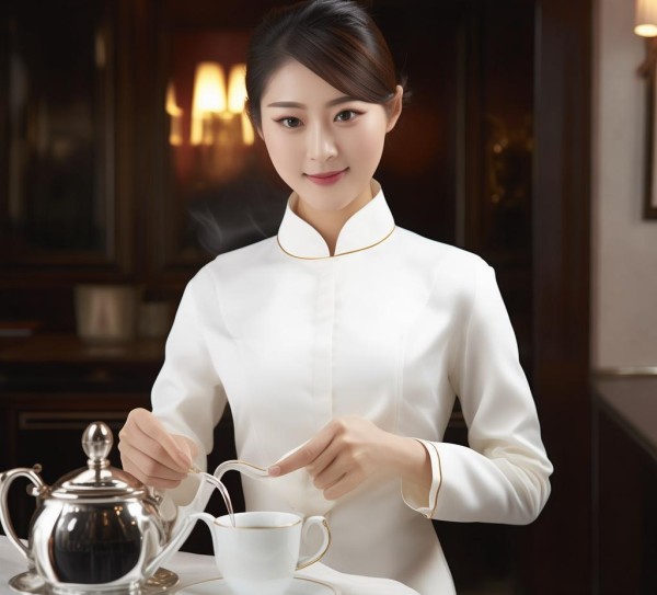 商务酒店服务员倒茶礼仪，细节中的专业与尊重
